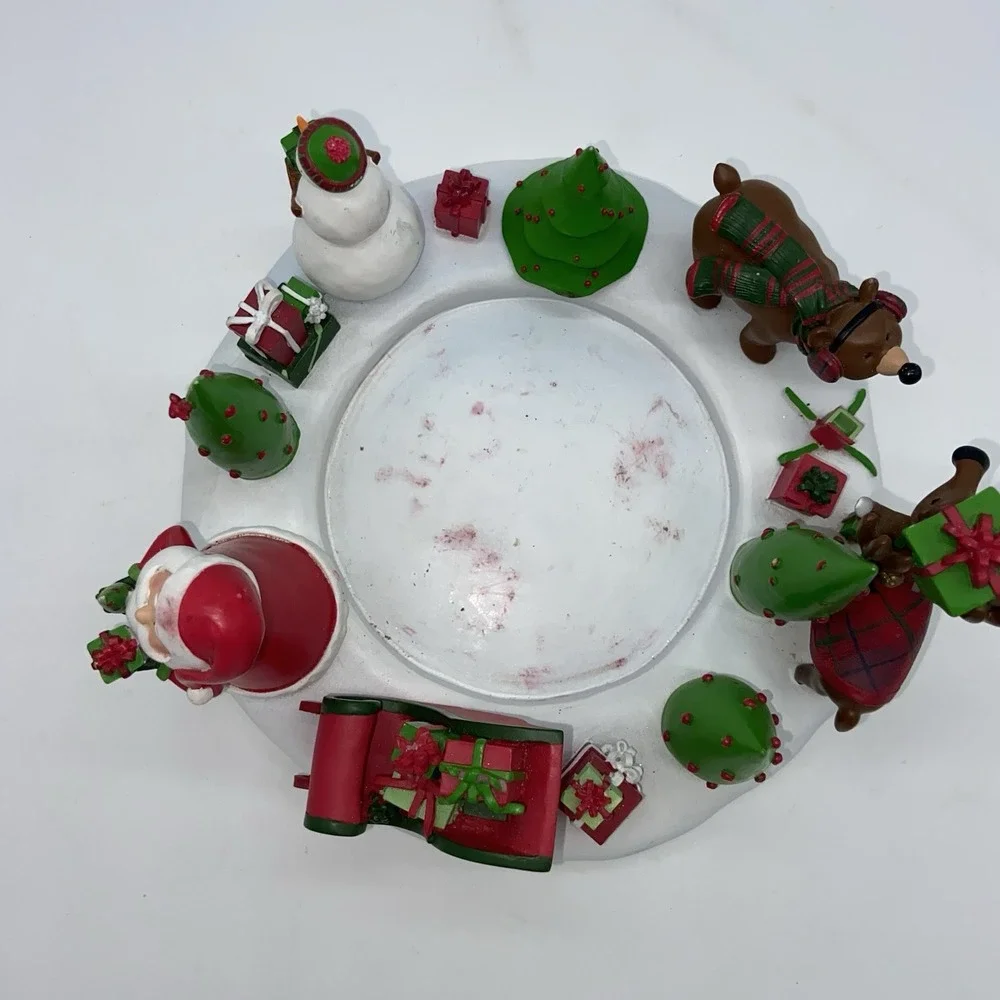 White Barn Large‎ Christmas Ring Candle Holder Santa Snowman Deer Bear Presents - Picture 7 of 11